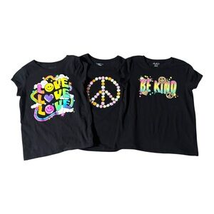 Girls Tween Black Neon Graphic Tees Bundle Set of 3 T Shirts Size 10 12 Happy